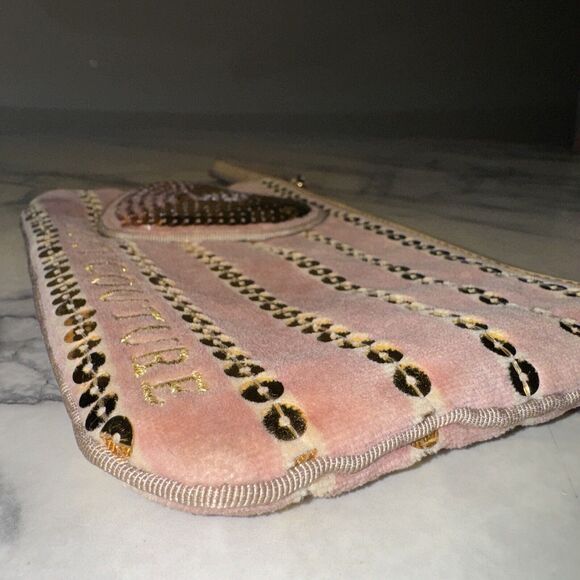 Y2K Juicy Couture Velvet Wristlet Handbag Wallet Pink Rose Gold Valentines Day - Picture 3 of 12